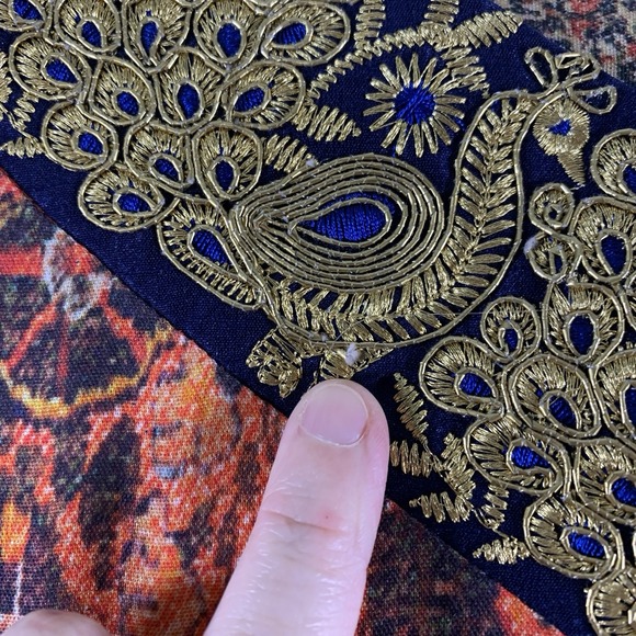 Soft Surroundings Womens Artisian Maxi Dress Medium Metallic Trim Desi India - Picture 12 of 14